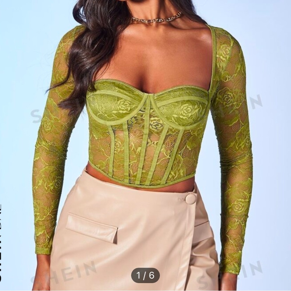 SHEIN Green Lace Bustier Top